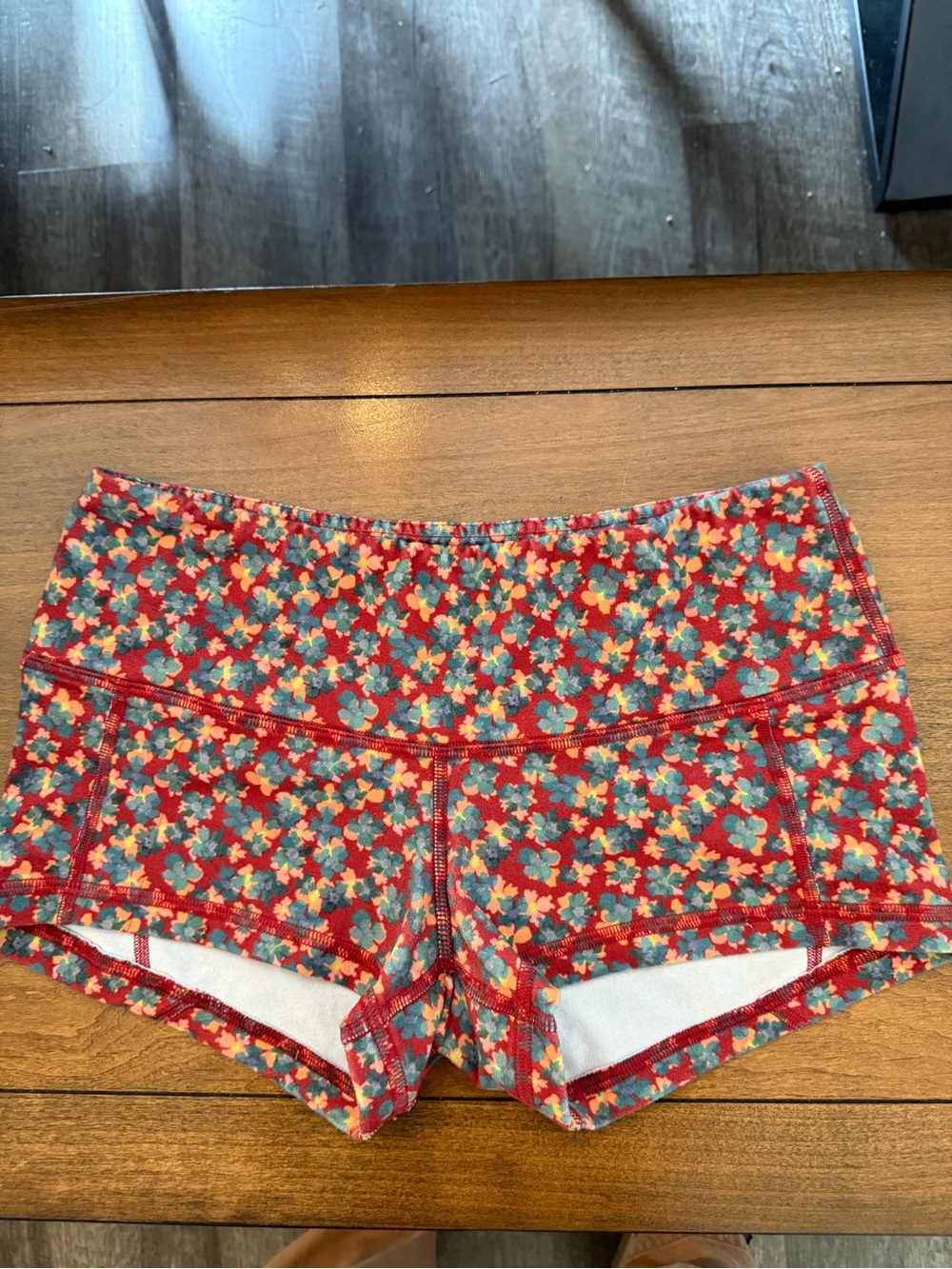 Fleo Red Floral Athletic Shorts with Multicolor Print